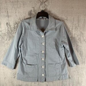 Fresh Produce Womens Jacket Button‎ Up Top Pockets Minimalist Coastal Blue S